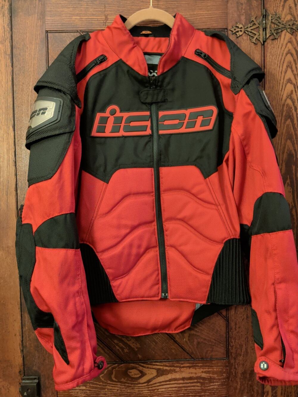 ICON TiMax Motorcycle Jacket XL Titanium Reinforced CE Armored Vented Red Black